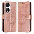 For Honor 90 Embossed Butterfly Leather Phone Case(Rose Gold) - 1