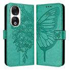 For Honor 90 Embossed Butterfly Leather Phone Case(Green) - 1