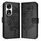 For Honor 90 Embossed Butterfly Leather Phone Case(Black) - 1