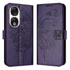 For Honor 90 Embossed Butterfly Leather Phone Case(Dark Purple) - 1