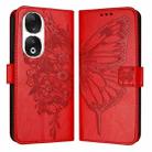 For Honor 90 Embossed Butterfly Leather Phone Case(Red) - 1