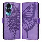 For Honor 90 Lite / X50i Embossed Butterfly Leather Phone Case(Purple) - 1