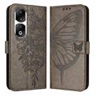 For Honor 90 Pro Embossed Butterfly Leather Phone Case(Grey) - 1