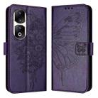 For Honor 90 Pro Embossed Butterfly Leather Phone Case(Dark Purple) - 1