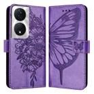 For Honor 90 Smart/X7b 4G/X7b 5G Embossed Butterfly Leather Phone Case(Purple) - 1