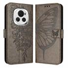For Honor Magic6 5G Global Embossed Butterfly Leather Phone Case(Grey) - 1