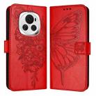 For Honor Magic6 5G Global Embossed Butterfly Leather Phone Case(Red) - 1