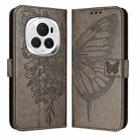 For Honor Magic6 Pro 5G Global Embossed Butterfly Leather Phone Case(Grey) - 1