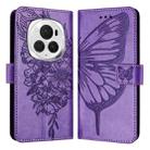 For Honor Magic6 Pro 5G Global Embossed Butterfly Leather Phone Case(Purple) - 1