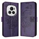 For Honor Magic6 Pro 5G Global Embossed Butterfly Leather Phone Case(Dark Purple) - 1