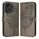 For Honor Play 50 Embossed Butterfly Leather Phone Case(Grey) - 1