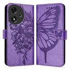 For Honor Play 50 Embossed Butterfly Leather Phone Case(Purple) - 1