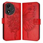 For Honor Play 50 Embossed Butterfly Leather Phone Case(Red) - 1