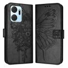 For Honor X7a / Play7T 5G Embossed Butterfly Leather Phone Case(Black) - 1