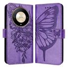 For Honor X9b Global/Magic6 Lite 5G Global Embossed Butterfly Leather Phone Case(Purple) - 1