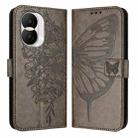 For Honor X40i Embossed Butterfly Leather Phone Case(Grey) - 1