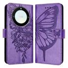 For Honor X40 / X9a / Magic5 Lite Embossed Butterfly Leather Phone Case(Purple) - 1