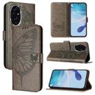 For Honor 200 Embossed Butterfly Leather Phone Case(Grey) - 1