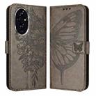 For Honor 200 Embossed Butterfly Leather Phone Case(Grey) - 2