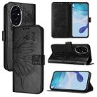 For Honor 200 Embossed Butterfly Leather Phone Case(Black) - 1