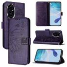 For Honor 200 Embossed Butterfly Leather Phone Case(Dark Purple) - 1