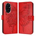 For Honor 200 Embossed Butterfly Leather Phone Case(Red) - 2