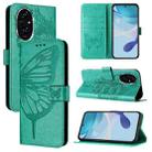 For Honor 200 Pro Embossed Butterfly Leather Phone Case(Green) - 1