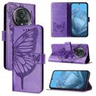 For Honor Magic5 Pro Embossed Butterfly Leather Phone Case(Purple) - 1