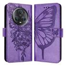 For Honor Magic5 Pro Embossed Butterfly Leather Phone Case(Purple) - 2