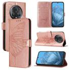 For Honor Magic5 Pro Embossed Butterfly Leather Phone Case(Rose Gold) - 1