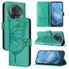 For Honor Magic5 Pro Embossed Butterfly Leather Phone Case(Green) - 1