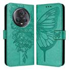 For Honor Magic5 Pro Embossed Butterfly Leather Phone Case(Green) - 2