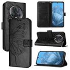 For Honor Magic5 Pro Embossed Butterfly Leather Phone Case(Black) - 1