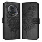 For Honor Magic5 Pro Embossed Butterfly Leather Phone Case(Black) - 2