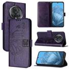 For Honor Magic5 Pro Embossed Butterfly Leather Phone Case(Dark Purple) - 1