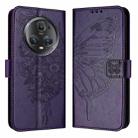 For Honor Magic5 Pro Embossed Butterfly Leather Phone Case(Dark Purple) - 2