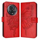 For Honor Magic5 Pro Embossed Butterfly Leather Phone Case(Red) - 2