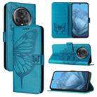 For Honor Magic5 Pro Embossed Butterfly Leather Phone Case(Blue) - 1