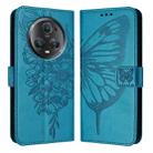 For Honor Magic5 Pro Embossed Butterfly Leather Phone Case(Blue) - 2