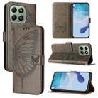 For Honor X6b Embossed Butterfly Leather Phone Case(Grey) - 1