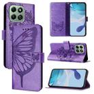 For Honor X6b Embossed Butterfly Leather Phone Case(Purple) - 1