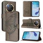 For Honor X9C 5G Global Embossed Butterfly Leather Phone Case(Grey) - 1