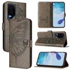 For Honor GT Embossed Butterfly Leather Phone Case(Grey) - 1