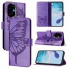 For Honor 300 Embossed Butterfly Leather Phone Case(Purple) - 1