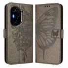 For Honor 300 Pro / 300 Ultra Embossed Butterfly Leather Phone Case(Grey) - 2
