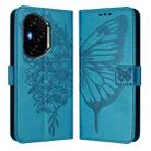 For Honor 300 Pro / 300 Ultra Embossed Butterfly Leather Phone Case(Blue) - 2