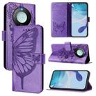 For Honor X9C Smart Global Embossed Butterfly Leather Phone Case(Purple) - 1