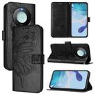 For Honor X9C Smart Global Embossed Butterfly Leather Phone Case(Black) - 1