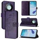 For Honor X9C Smart Global Embossed Butterfly Leather Phone Case(Dark Purple) - 1