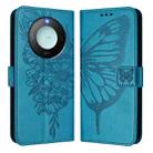 For Honor X9C Smart Global Embossed Butterfly Leather Phone Case(Blue) - 2